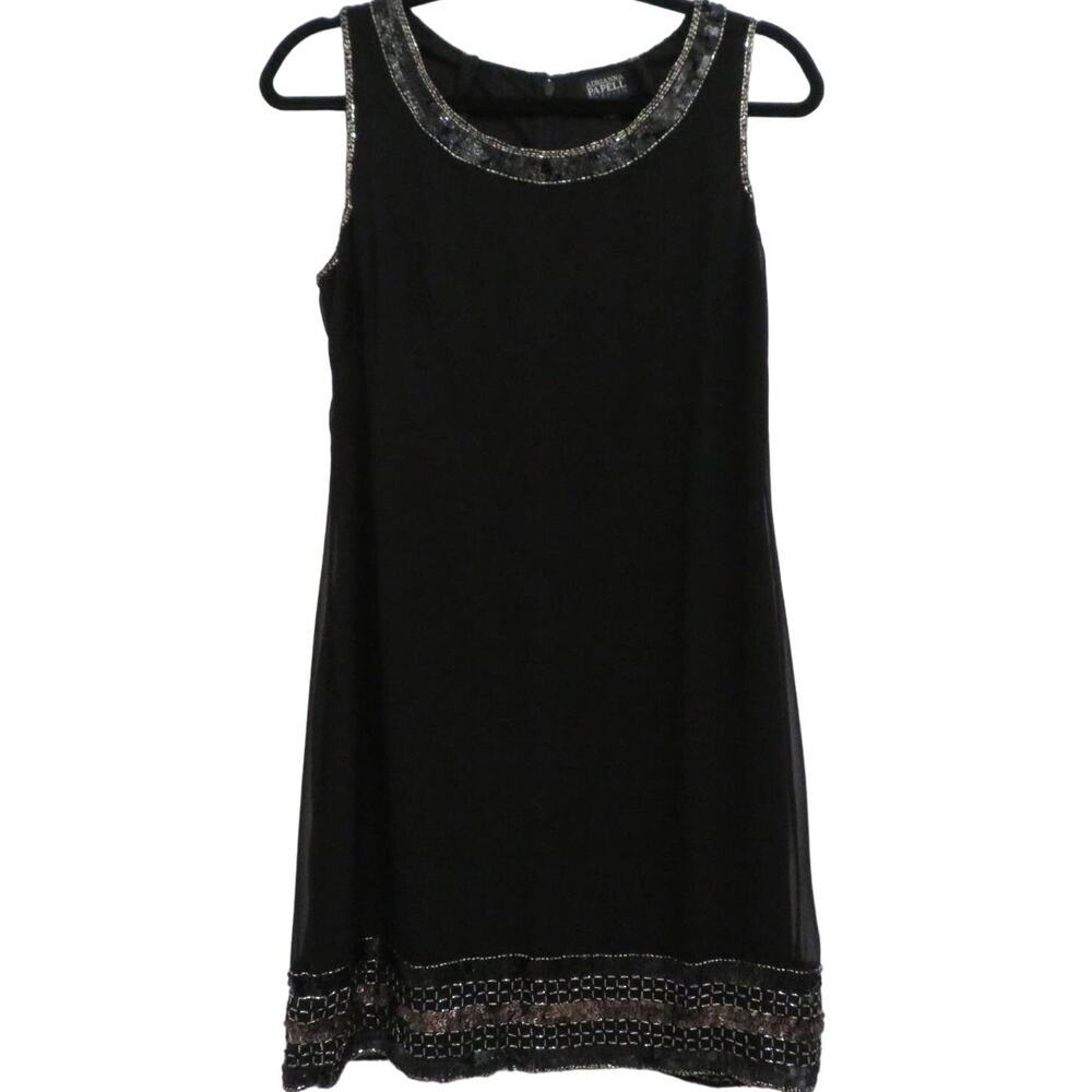 Adrianna Papell Women Sz 10 Black Above Knee Dress Sequin Beaded Sleeveless